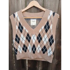 Abercrombie And Fitch School Girl Preppy Argyle Brown Black And White Vest XS